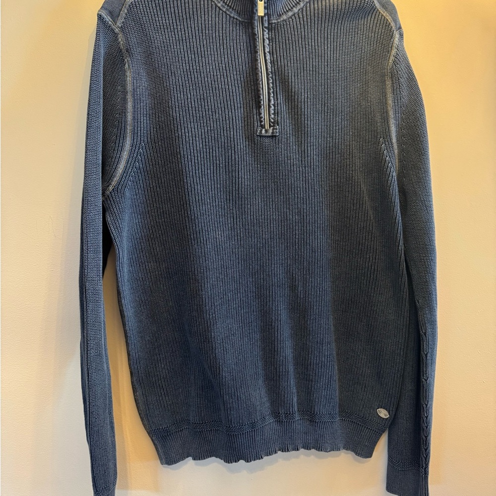 Tommy Bahama Blue Zip Up Sweater with High Collar